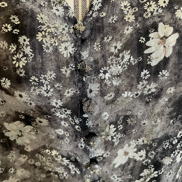 The Kooples Flowing Silver Top With Floral Print Black-Ecru - Picture 12 of 12
